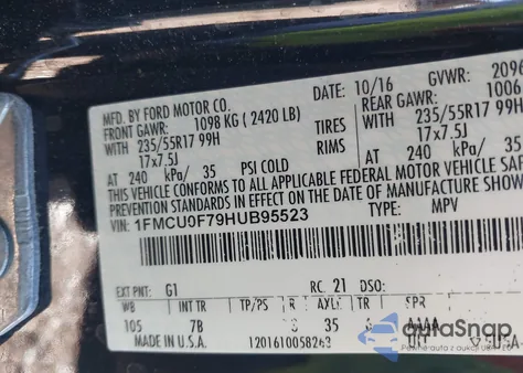 2017 Ford Escape S z USA, uszkodzony, nr VIN 1FMCU0F79HUB95523